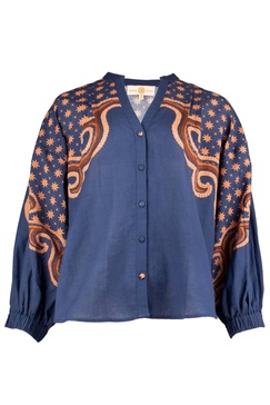 jill blouse in navy/camel