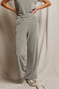 holly velour wide leg sweats in heather grey