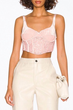 ama velvet ribbed corset top in apricot blush