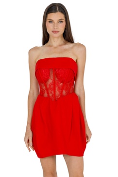 daisy strapless lace corset dress (red)