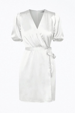 glice wrap-effect belted sateen mini dress in white