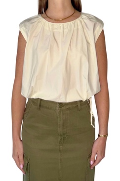 sleeveless tie waist top in cream