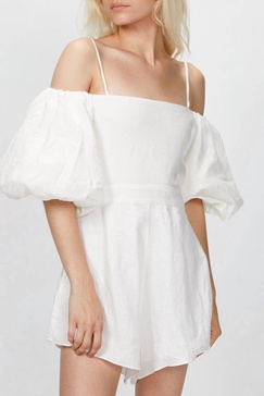 linen playsuit with double knot in white