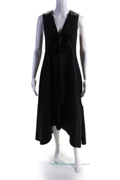 womens sleeveless neck tie dress black