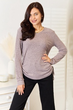 drawstring ribbed long sleeve t-shirt