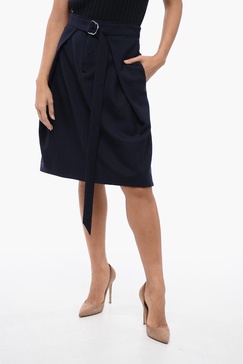 virgin wool skirt with pleated effect belt