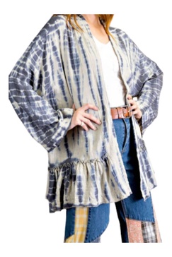 textured and ruffle bottom open kimono in mauve