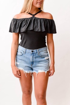 morgan ruffled halter in black