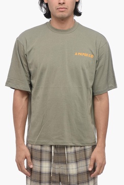 solid color crew-neck t-shirt with printed logo