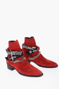 leather suede bandana boots with chain and straps