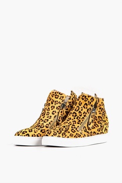 women's fur top & zip in sneaker in leopard