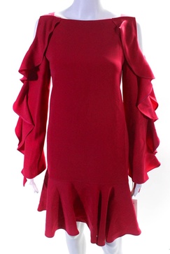 womens long sleeve ruffle dress fuchsia
