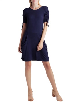 draped french terry dress in navy