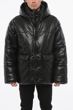leather quilted down jacket