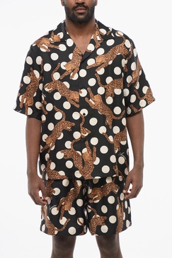silk leopard bowling shirt with polka dot motif