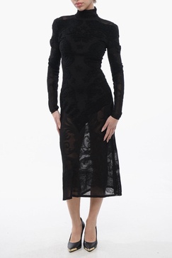 turtleneck see through sheath dress