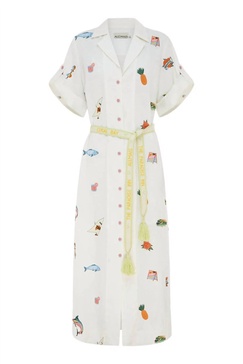 blue marlin embroidered dress in cream