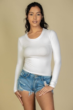 women's ribbed crew neck long sleeve tee