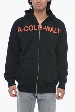a cold wall logo print brushed cotton zipped hoodie