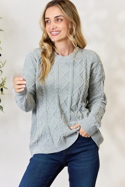 cable knit round neck sweater