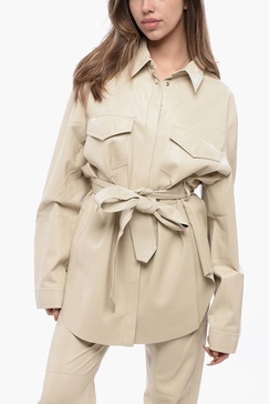faux leather artha overshirt with belt
