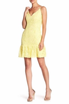 rsvp gisel lace v neck spaghetti straps mini dress in yellow