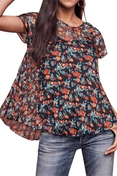 pleated top in multi floral