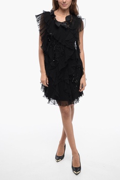 georgette plited and ruffle desing dress with shimmer embrod