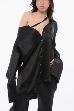 silk satin dropped shoulder shirt with asymmetric design