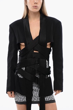 satin lapel deconstructed wrap blazer