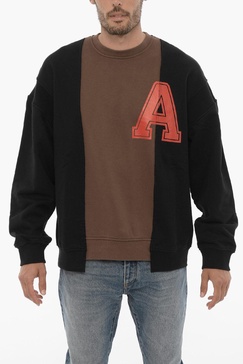 fleeced cotton varsity crew-neck sweatshirt
