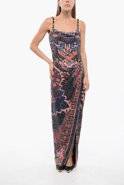 sequined dress with chains and deep slit