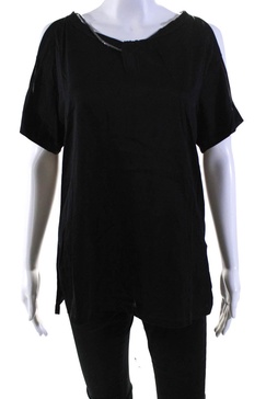 womens knotted crew neck beaded top tee shirt black