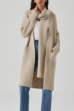 noemi camel scarf long cardigan in beige