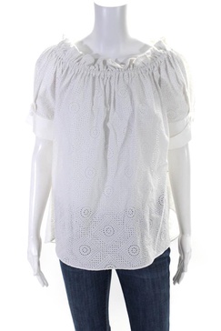 womens cotton textured off-the-shoulder blouse top white