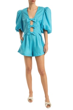 fantasy solid playsuit with bows in turquoise