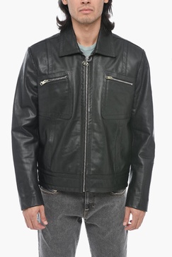 leather l-cale jacket with double chest pocket