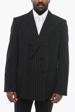 double-breasted pinstriped virgin wool blazer