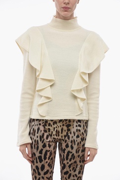 turtleneck wool sweater with ruffled sleeves