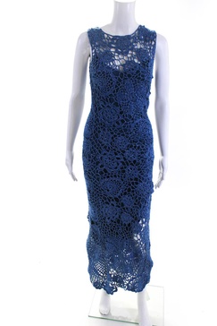 womens twi lurex metallic crochet midi dress blue