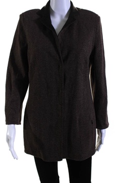women's long sleeves lined button up herringbone jacket brown