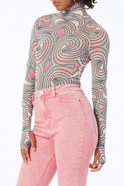 zadie power mesh turtleneck top in pastel geo