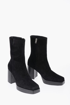 square toe sueede booties heel 10cm