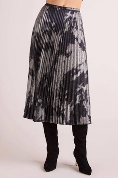 hand pleated midi skirt in silver dye print