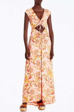 lizette cutout slinky knit maxi dress in vintage coral floral