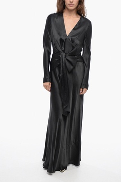 satin v neckline dress with gathered detailing