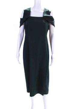womens cold shoulder square neck sheath dress dark emerald silk