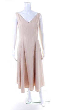 women's sleeveless a line v neck zip closure midi dress pink