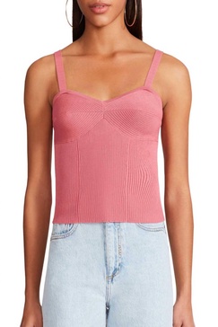 ribknit bustier tank top in lipstick