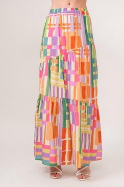 geo tiered skirt in multi